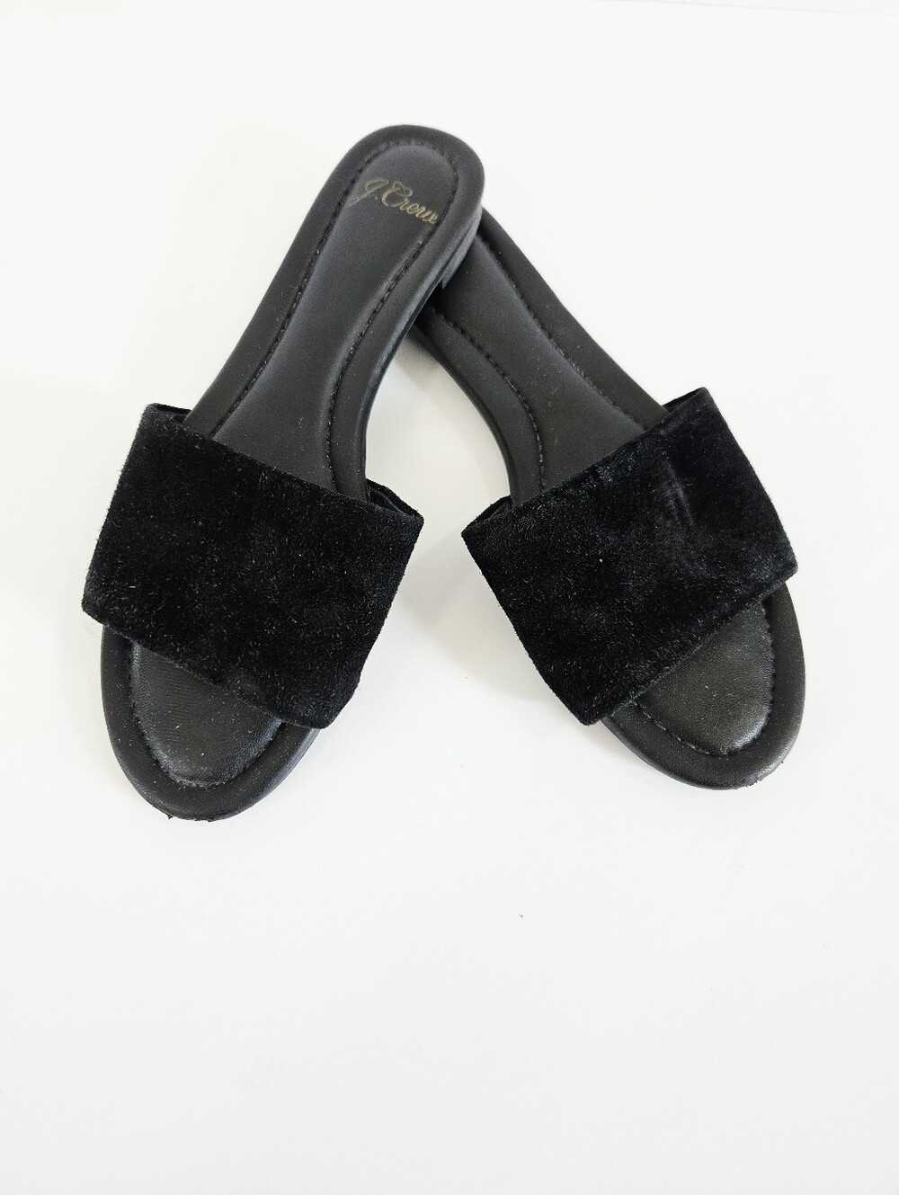 J. Crew Cora Black Suede Wide Strap Every Day Minimalist Slide Sandals Mules 6.5